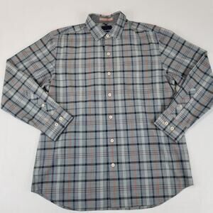 Tommy Bahama Shirt Mens Medium Plaid Button Up Casual Gray Blue Orange